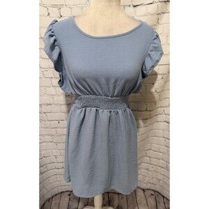 NWT No Comment Juniors Blue Flutter Sleeve Mini Dress Size XL